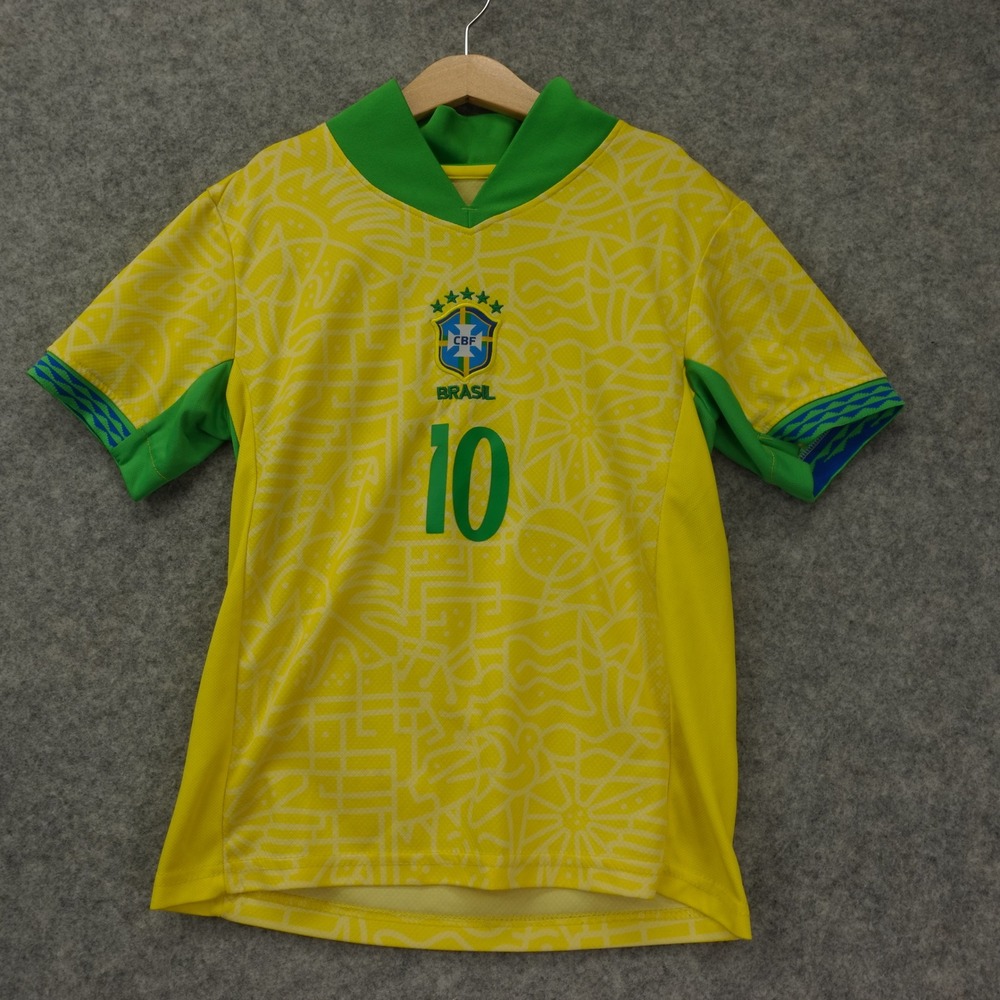 Brazil Neymar Jr 10 Soccer Jersey Boys SMALL 6‎ Yellow Green CBF Brasil Football